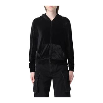 Balenciaga Hoodies & sweatvesten, Dames, Zwart, S, Zwart Velvet Zip-Up Hoodie