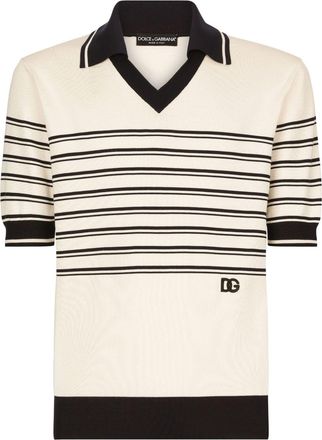 Dolce & Gabbana striped logo-embroidered polo shirt - men - Silk - 50 - Neutrals