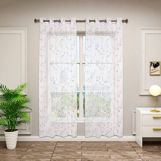 Woltu Woltu Tende Trasparenti Senza Occhielli Per Soggiorno Camera Da Letto 2 Pannelli Voile Grigio 140x175cm,tenda Senza Cinghie