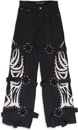 Who Decides War by Ev Bravado BLACK WINGED LOGO BONDAGE PANTS