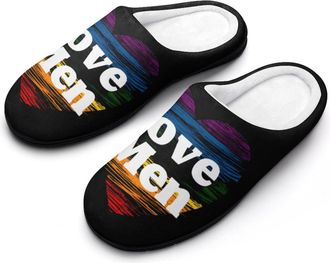 Generic I Love Men Rainbow LGBT Heart Mens House Slippers Memory Foam Washable Cotton Slip on Home Shoes
