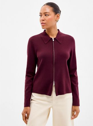 Contemporaine Womens Polo Shirt-collar mini-rib zip-up cardigan