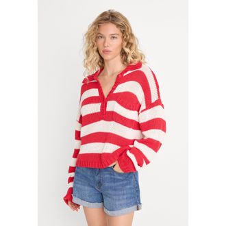Good American Womens The Harbor Sweater | Pop Red Stripe, Size Medium | Good American by Khlo&Egrave; Kardashian