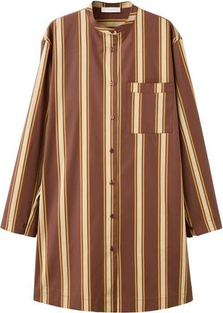 Mango Stripe Long Sleeve Cotton Nightgown in Brown at Nordstrom, Size Medium
