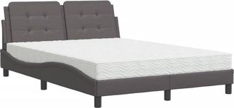 vidaXL Vidaxl - Cama Con Colch&oacute;n Cuero Sint&eacute;tico Gris 140x190 Cm