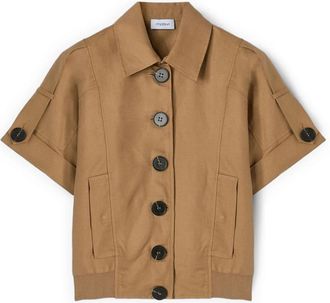 Motivi Short Sleeve Linen Blend Jacket - Dames - Zomerjassen - Bruin - S - Katoen - Jassen