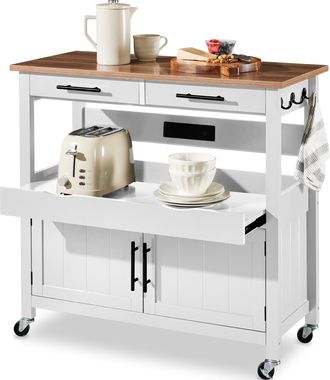 Best Choice Products 36in Large Rolling Kitchen Island Cart, 2-Door Cabinet, Outlet, Hooks, & Wheels