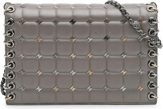 Chanel Pre-owned Womens Small Lambskin Chocolate Bar Cc Piercing Studded Chain Flap - Grey Leather - One Size