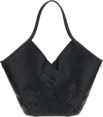 Hereu Black Calf Leather Woven Tote Bag