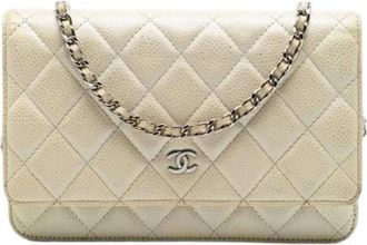 Chanel Pre-owned Wallet on Chain - Dames - Vintage Schoudertas - Beige - ONE Size - Leer - Vintage