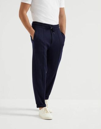 Brunello Cucinelli Mens Navy Wool Silk Blend Gym Trousers, Size XXL