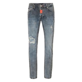 Philipp Plein Jeans, Heren, Blauw, W30, Denim, Denim Super Straight Cut Fit Broek Hexagon