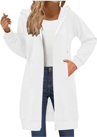 Generic KUIH Zip Up Hoodie Women Oversized Longline Hoodie Ladies Full Zip Sweatshirts Warm Fleece Jackets Long Sleeve Tops Casual Loose Fit Hoody Fall Cardig