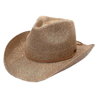 C.C Sparkly Sequin Cowboy Hat with Suede String Trim, Beige, One Size