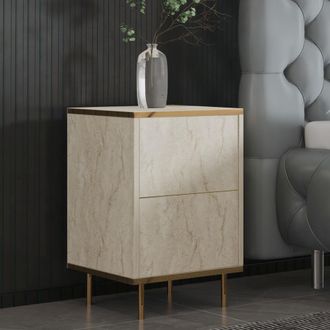 Dmora Mesita De Noche Vestone, Un Estante, Apertura Abatible, Una Puerta, 40x35x60h Cm Beige M&aacute;rmol