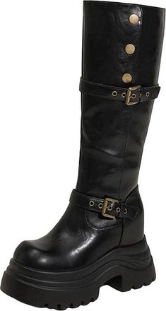 Generic Womens Stretch High Boots Patchwork Square Toe Slip On Dress Boots