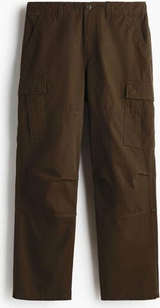 H&M Relaxed Fit Cotton Cargo Trousers in Dark Khaki Green at Nordstrom, Size X-Small