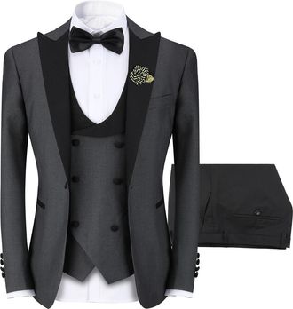 AlltheMen Grijze 3-delige slim-fit smoking - &eacute;&eacute;n knoop, puntige revers