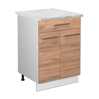Vicco Mueble Bajo De Cocina Fame-line, Roble Dorado, 60 Cm Con Caj&oacute;n, Et M&aacute;rmol