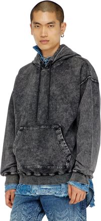 Diesel Treated denim-effect hoodie - Sweaters - Man - Grey