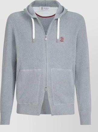 Brunello Cucinelli cotton zip hoodie ribbed knit pockets