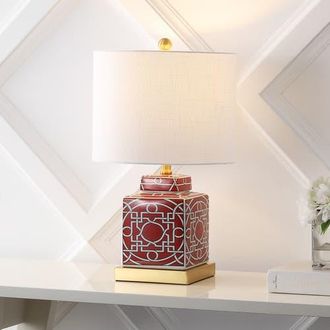 Jonathan Y Designs Catherine Ceramic/Metal Ginger Jar LED Table Lamp in Red/white at Nordstrom