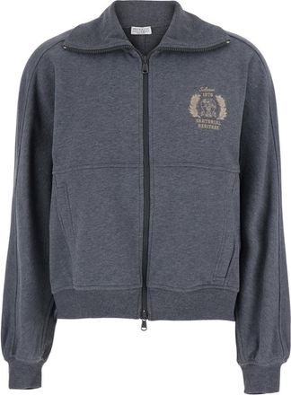 Brunello Cucinelli Grey Logo Mock Collar Sweater