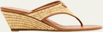 Prada 55mm Triangle Logo Raffia and Leather Thong Sandals
