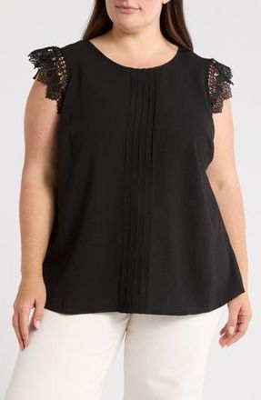 Adrianna Papell Lace Cap Sleeve Textured Top in Black at Nordstrom Rack, Size 1X