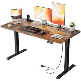 OEM Ecofurnix Scrivania Elettrica Regolabile In Altezza, 140 X 60 Cm, Altezza Regolabile 72-117 Cm, Con Presa Integrata E Porta Usb, Marrone Vintage