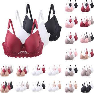 Generic Non Wired Bras for Women 3 Pieces Lace Bras for Women Lace Bralette Non-Padded Bra with Adjustable Straps Womens Everyday Bra Comfort Underwear Wirele