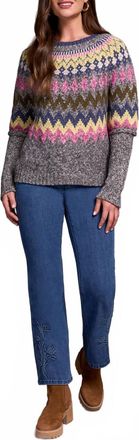 Tribal Intarsia Ribbed Long Sleeve Sweater In Pink Flambe