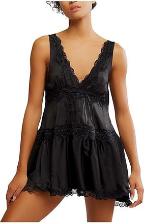 Free People In This Groove Mini Slip Womens Jumpsuit & Rompers One Piece Washed Black : XS (Womens 0-2), Lace/Polyester