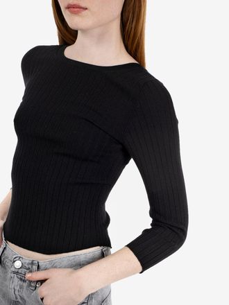 SOLOTRE Maglia crop in misto viscosa a coste nera