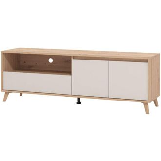 Dmora Mobile Porta tv Scala, un Cassetto, 2 Ripiani, 2 Ante, 157x40x52.5h cm Beige