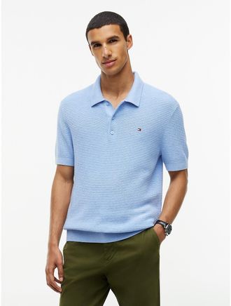 Tommy Hilfiger Mens Short-Sleeve Cotton-Cashmere Sweater Polo - Vessel Blue - XL