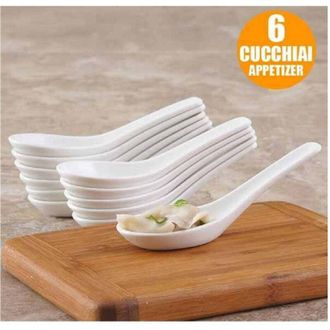 Trade Shop Trade Shop - Set 6 Pezzi Cucchiaini Per Antipasto Aperitivo In Ceramica Bianca 2 X 4 X 12,5cm