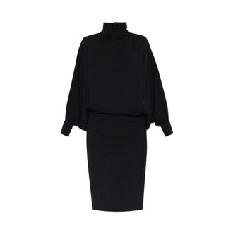 Saint Laurent Knitted Dresses, female, Black, S, Elegant Wool Dress with Stand-Up Collar