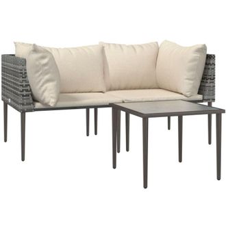 vidaXL Set De Muebles De Jard&iacute;n 3 Pzas Y Cojines Rat&aacute;n Sint&eacute;tico Gris Vidaxl