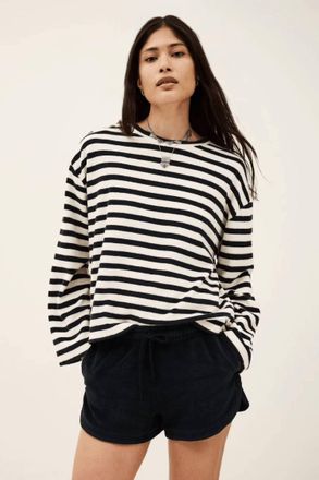 BA&SH Foley Three-Quarter Sleeve Top In Black White