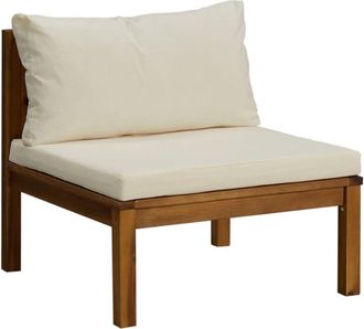 vidaXL Sofá intermedio seccional cojín blanco crema madera de acacia vidaXL