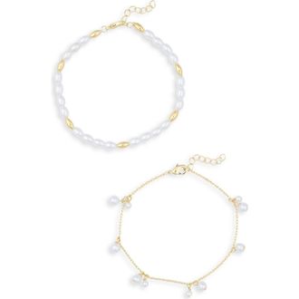 Nordstrom Rack Demi Fine Set of 2 Faux Pearl Charm & Beaded Bracelets in White- Gold at Nordstrom Rack