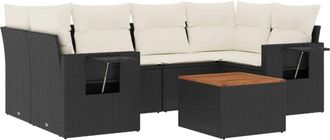 vidaXL Set De Comedor De Jard&iacute;n 7 Pzas Y Cojines Rat&aacute;n Sint&eacute;tico Negro Vidaxl