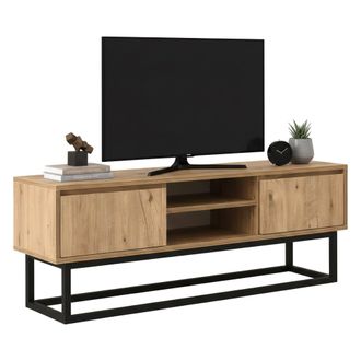 Dmora Dmora - Mueble De Televisi&oacute;n Themis, Aparador De Sal&oacute;n, Mueble Bajo Para Tv, Base De Pared Equipada, 180x40h50 Cm, Negro Y Roble, Con Embalaje Reforza