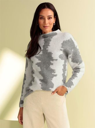 Heine Jacquardpullover HEINE Pullover, Damen, Gr. 34, grau (grau, champagner, gemustert), 78% Polyacryl, 22% Polyester, gemustert, mehrfarbig, Pullover Jacq