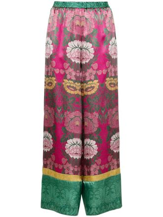 Pierre-Louis Mascia floral-jacquard silk trousers - women - Silk - M - Pink