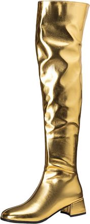 Generic Womens Metallic Over The Knee Boots Square Toe Block Heels Side Zipper Glamorous Comfortable Non Slip Durable For Evening Party Prom Stage,Gold,7.5 UK