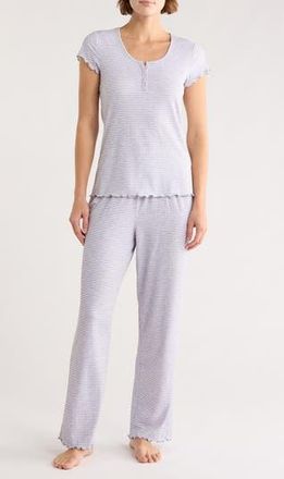 Laura Ashley Stripe Henley Pajamas in Grey Stripe at Nordstrom Rack, Size X-Large