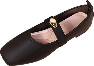 Generic Ladies Flats Casual Stylish Dress Shoes Ballet Flats Solid Color Comfortable Classic Slip On Mary Jane Shoes with Strap Business Work Leisure Black