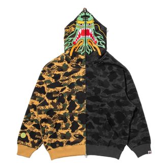 A Bathing Ape BAPE X Clot Camo Split Shark Relaxed Fit Full Zip Hoodie Black 0ZXSWM917151P-BLK